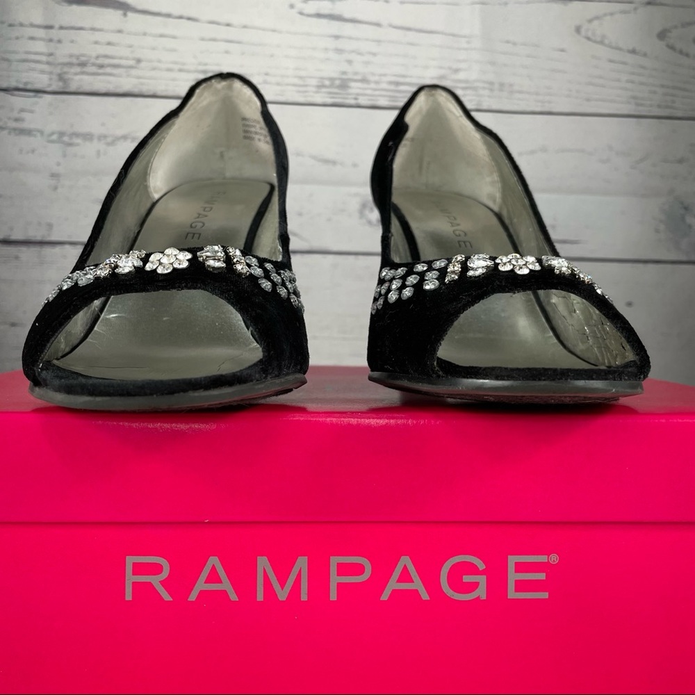 RAMPAGE Velvet Rhinestone Peep Toe Heels, Black, Original Box - Picture 9 of 11